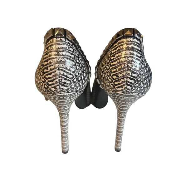 Michael Michael Kors black and gray snake print leather silver stud heels size 7 - Picture 3 of 6